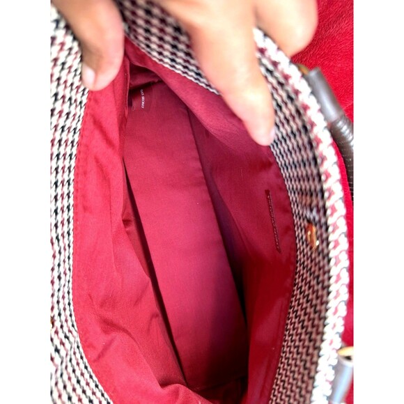 Victoria’s Secret Houndstooth Top Handle Handbag Small Brown Ivory Fabric Purse - Picture 7 of 9